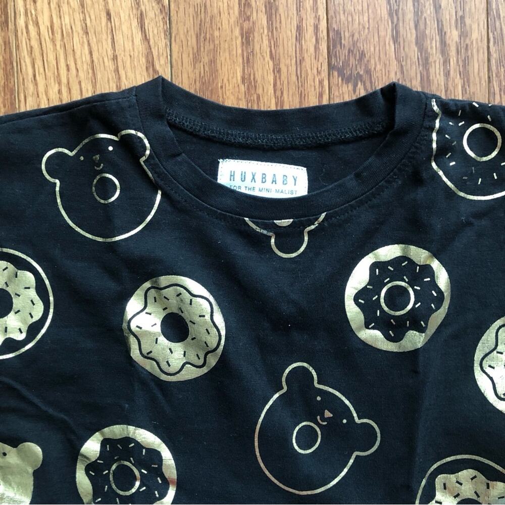 Huxbaby Lucky Lox Black and Gold Casual Cotton Knit Doughnut Dress Girl’s Size 4 - Picture 3 of 9